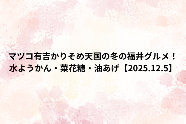 マツコ有吉かりそめ天国の冬の福井グルメ！水ようかん・菜花糖・油あげ【2025.12.5】